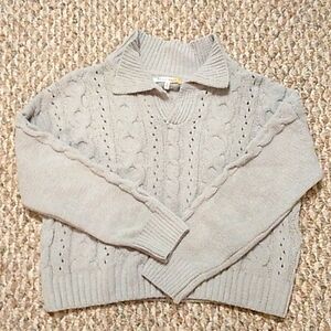 NWOT Fluffy grey cable knit cropped sweater